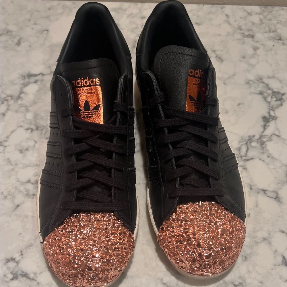 Adidas Black and Copper Glitter Sneakers